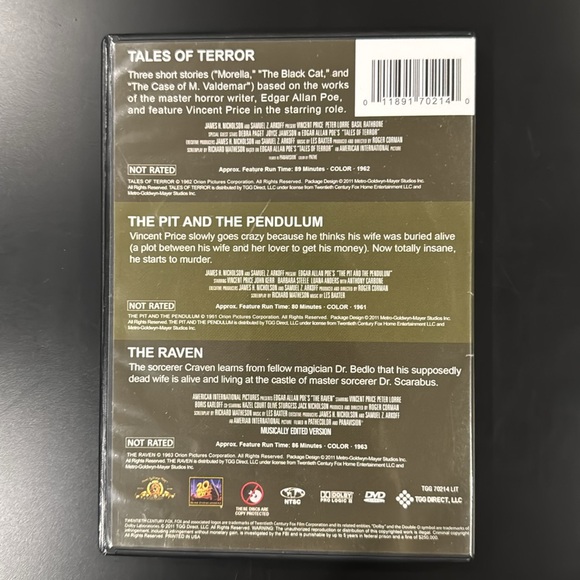 Vincent Price: Tales of Terror / The Pit & The Pendulum /The Raven - DVD - Picture 2 of 4